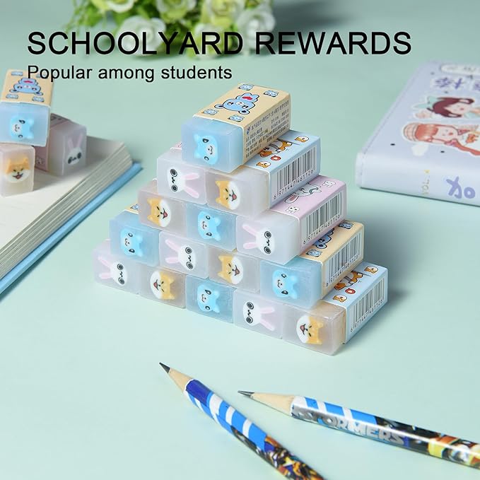 18Pcs Cute Animal Erasers for Kids Bulk, Kawaii Fun Pencil Jelly Erasers for School Classroom Supplies Prize Gifts Party Favors-DeskLoop Office