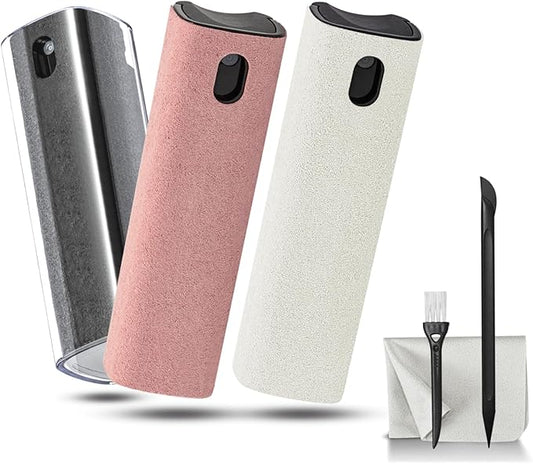 walrfid 3Pcs Car Screen Cleaner, Computer Screen Cleaner Spray and Wipe, Laptop Cleaner Kit for Cleaning iPad, iPhone, Cellphone, MacBook, Car Display, Electronic Device Screen, Grey Pink Cream-DeskLoop Office
