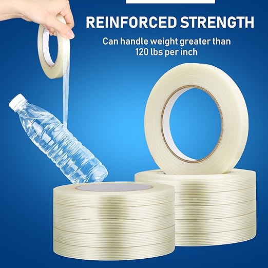 Treela 20 Rolls 1/2 Inch x 60 Yards Filament Strapping Tape Transparent Reinforced Fiberglass 5.5 Mil Heavy Duty Packing Shipping Tape for Sealing Binding Fixing