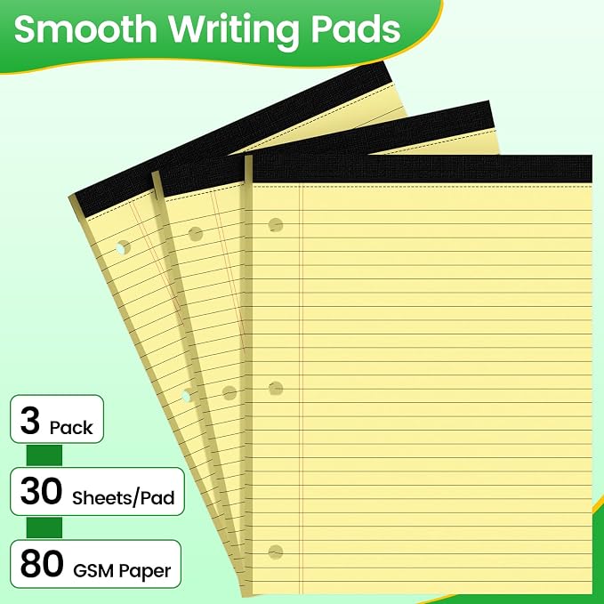 3 Hole Legal Pad 8.5 x 11, 3 Pack Yellow Note Pads, Notebook Paper Wide Ruled - Image 3