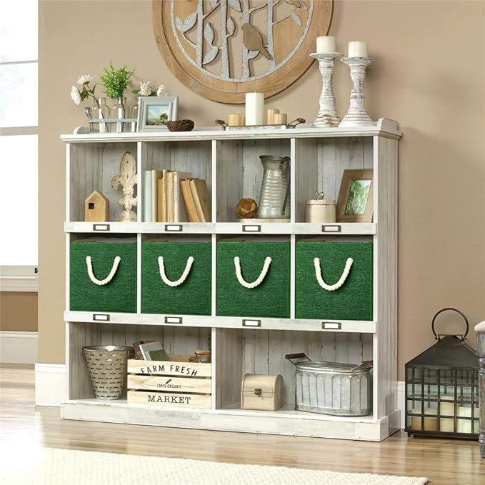 Green Foldable Fabric Cube Storage Bins Cube Storage Organizer Bins Storage Cubes Basket Drawers Organizer Decroative Storage Box Fabric Storage Cubes Baskets for Organizing Closet Shelves ,Q-ST-51-4-DeskLoop Office