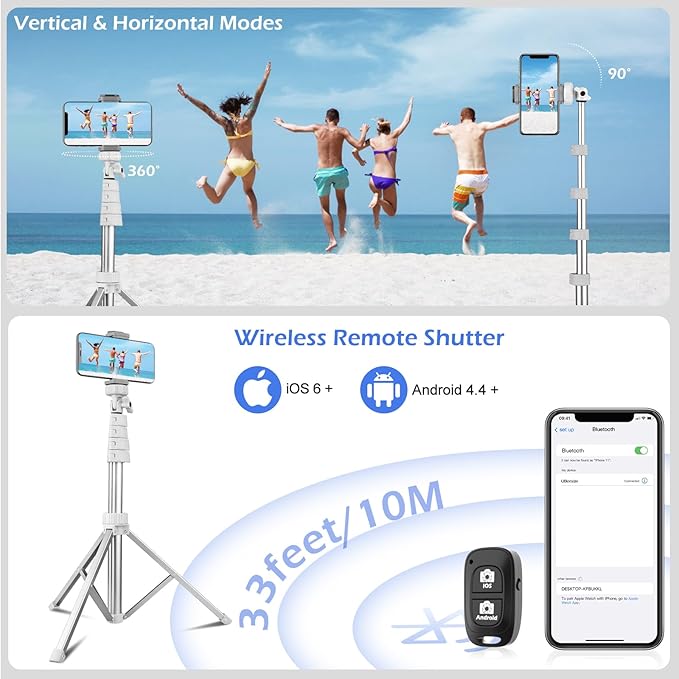 Sensyne 67" Phone Tripod & Selfie Stick, Extendable iPhone Tripod Stand - Image 5