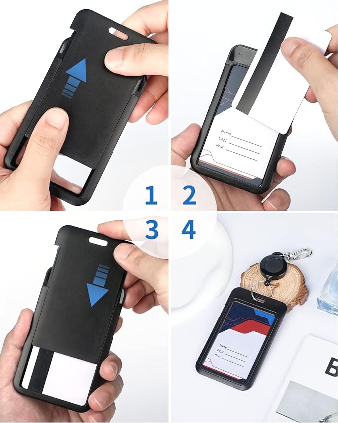 Uniclife 50 Pack Sliding ID Badge Holder Hard Black Vertical Plastic Card Case - Image 6