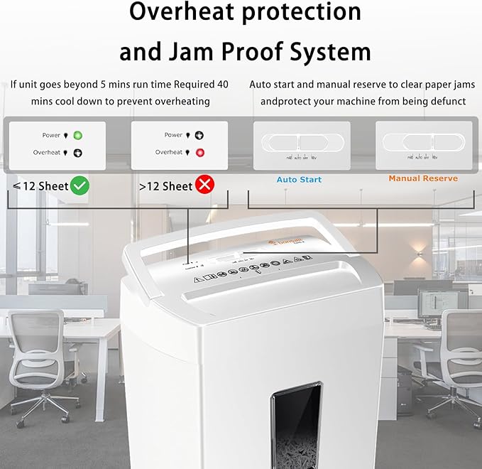 Bonsaii 12-Sheet Cross Cut Shredder, P-4 High Security Shredding, 5.5 Gal, Heavy Duty for Home Office, Shreds Paper, Credit Card, Mail, Staples, with Transparent Window, White-DeskLoop Office