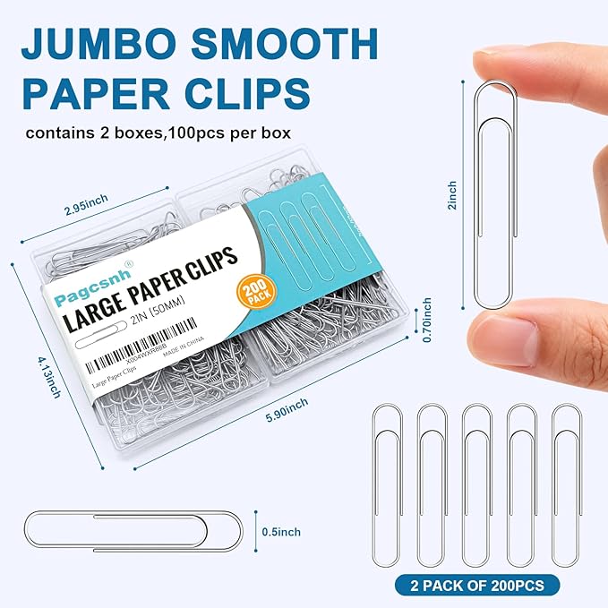 200 Pack 2In Jumbo Heavy Duty Paper Clips, Large Stainless Steel PaperClips - Image 2