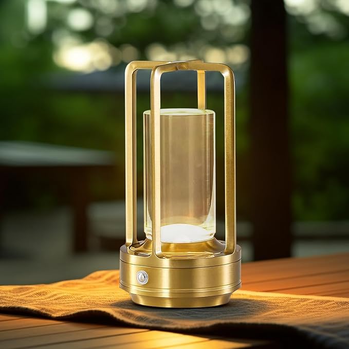 Crystal Table Lamp for Indoor and Outdoor, Rechargeable Cordless Lamp, 3-Colour 4000mAh Dimming Battery Powered Small Desk Lamp, Restaurant/Bedroom/Bar/Coffee Shop/Camping Light/nightlight-Gold-DeskLoop Office