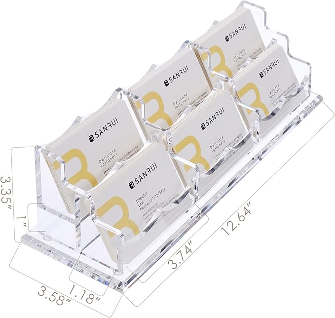 SANRUI Acrylic Business Card Display Holder for Desk, Clear Multiple Desktop Business Card Stand Organizer Storage, for Exhibition, Home , Office ,2 Tier 6 Pocket , 360 Card Capacity-DeskLoop Office