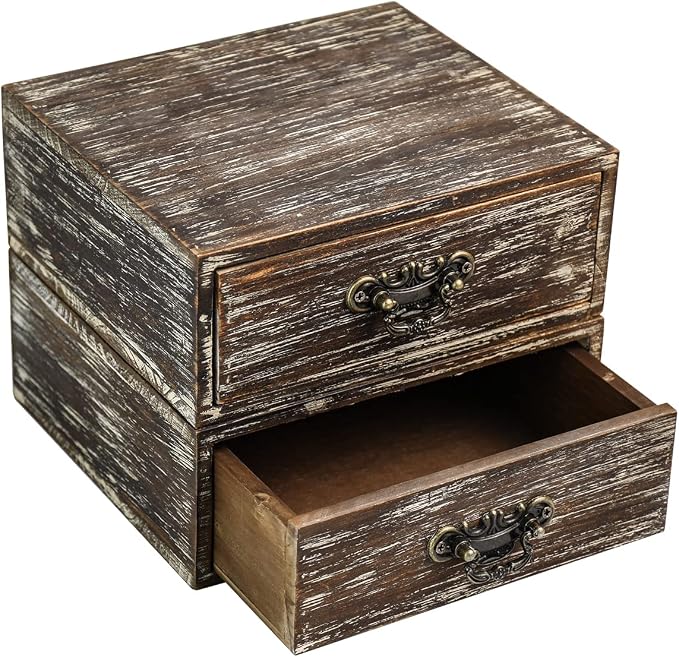 OKSQW Office Desk Organizer Drawers Dark Brown Vintage 2pcs/set Small Wood - Image 7