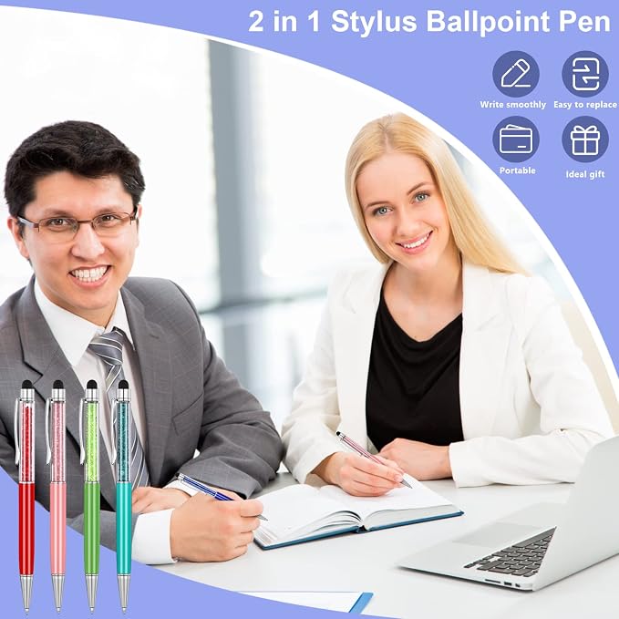 MengRan Cute Pens with Stylus Tip, 2 in 1 Black Ink Ballpoint Pens and Slim - Image 6
