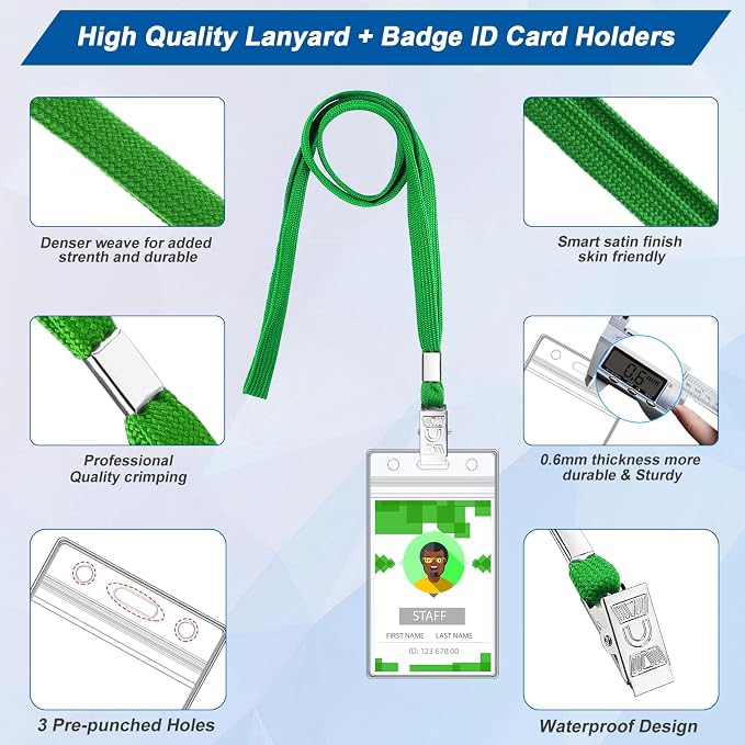 100 Sets Lanyards for Id Badges and Clear Plastic Vertical Name Badge ID Card - Image 3