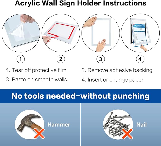 Acrylic Sign Holder 8.5" x 11" Wall Mount, Self Adhesive Magnetic Display Frame - Image 6