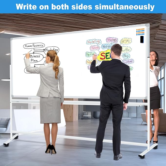 BSTPCOO Large Double-Sided Magnetic Mobile Whiteboard 96" x 48", Rolling - Image 3