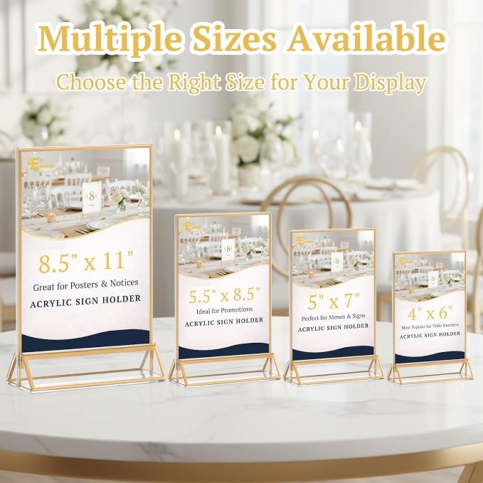 EHWINE 24 Pack Acrylic Sign Holder 5 x 7, Double Sided Gold Picture Frame Stand - Image 8