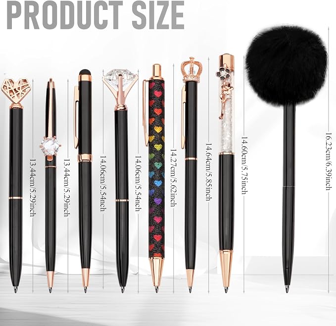 WEMATE 8Pcs Ballpoint Pens Set Metal Crystal Diamond Pen Glitter - Image 9