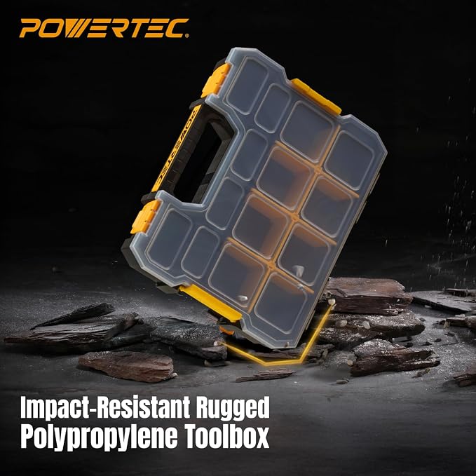 POWERTEC Small Parts Organizer & Tool Box – 14 Compartments, Stackable Storage - Image 5