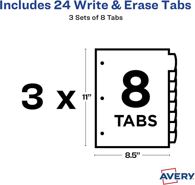 Avery Big Tab Write & Erase Durable Plastic Dividers, 8-Tab Set, 3 Sets - Image 5