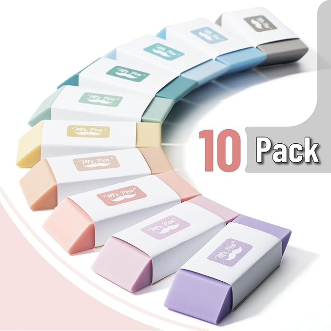Mr. Pen- Pencil Erasers, 10 Pack, Morandi Colors | Soft Rubber Pencil Erasers - Image 2