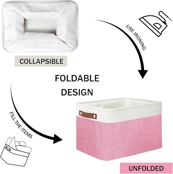 DULLEMELO Storage Baskets for Organizing, Shelves,Bedroom, Decorative Storage Bins with Faux Leather Handles, Fabric Storage Basket for Office, Toys(3-Pack, White&Pink)-DeskLoop Office