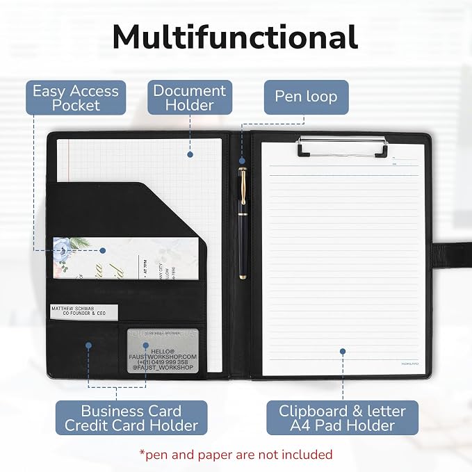 Professional Padfolio with Clipboard, Faux Leather Portfolio Folder Binder - Image 3