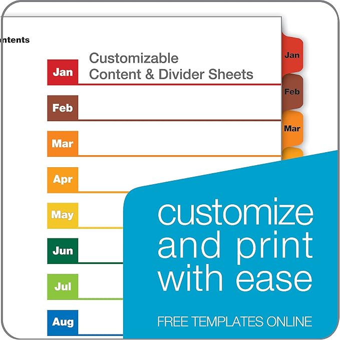 Cardinal OneStep Binder Dividers, 12-Tab Monthly, Customizable Table of Contents - Image 3