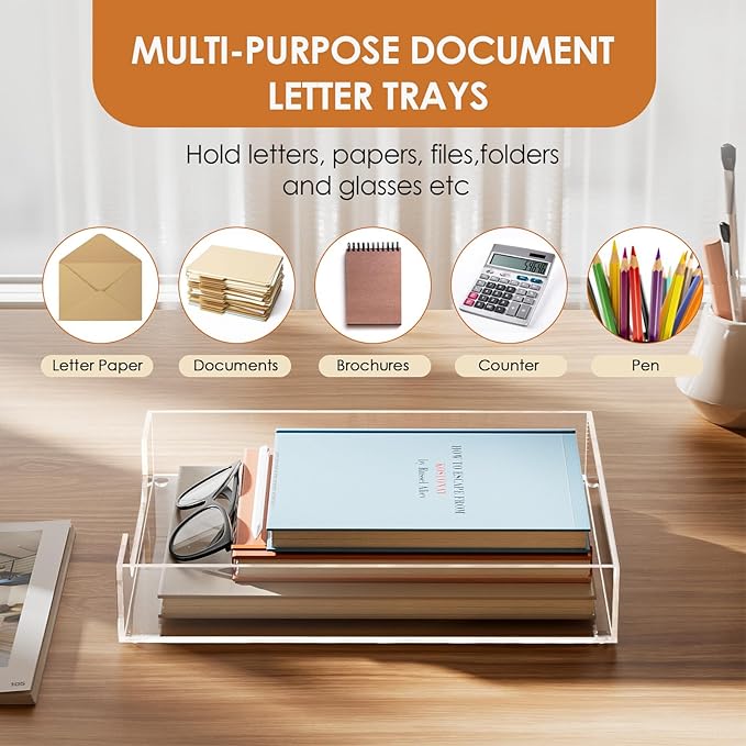 MaxGear Acrylic Letter Tray | Clear Desk Organizer - Image 3