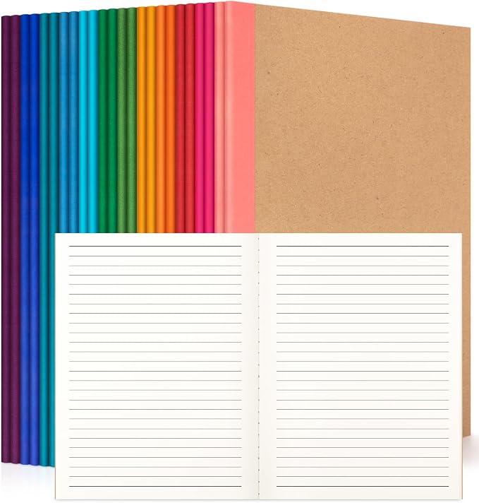 24 Pack Lined Notebook Journals Bulk, 7-1/2" x 9-3/4", Wide Ruled Paper by ALKALO