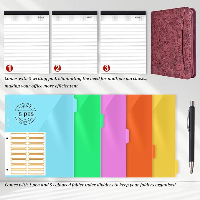 Leathario Portfolio Binder, Includes 5 Folder Index Dividers and 3 Notepads - Image 3