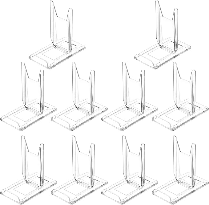 （10 Pack ）Acrylic Book Stand for Display Adjustable Clear Display Holder Easel Collector Stand for Home Office Back to School Comic Album CD Magazine Postcard Artworks (4.2 x 4.3 x 2.35 Inch)-DeskLoop Office