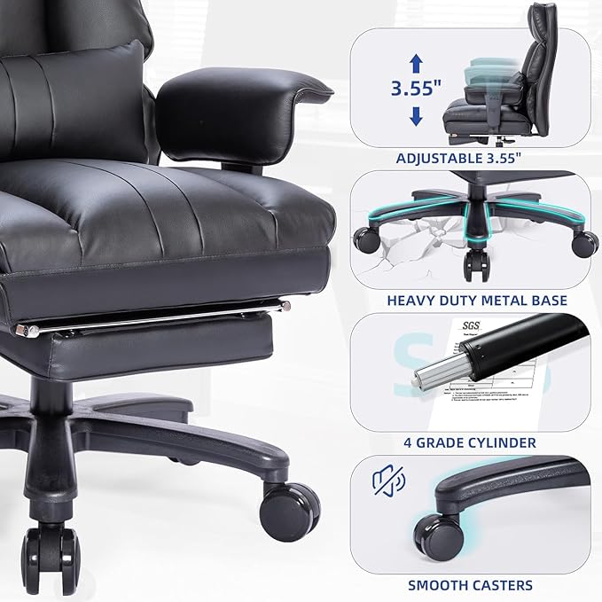 Big and Tall Office Chair 500lbs Wide Seat Executive Office Desk Chair High-Back Office Task Chair with Foot Rest, Ergonomic Lumbar Support Computer Office Chairs for Heavy People(Black)-DeskLoop Office