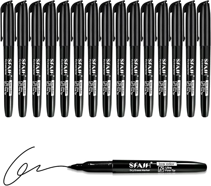 SFAIH Black Dry Erase Markers, Ultra Fine Tip 0.7mm Fine Point Thin Markers by SFAIH