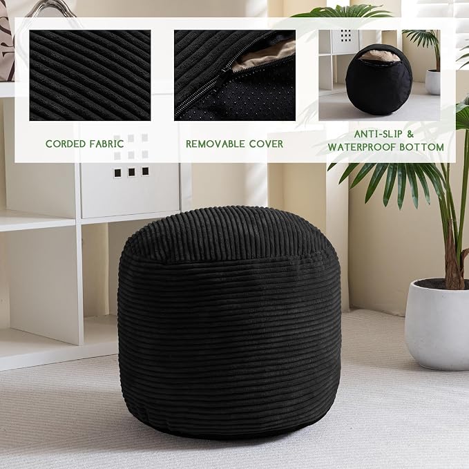 HIGOGOGO Round Stuffed Pouf Ottoman, Corduroy Poufs - Image 3