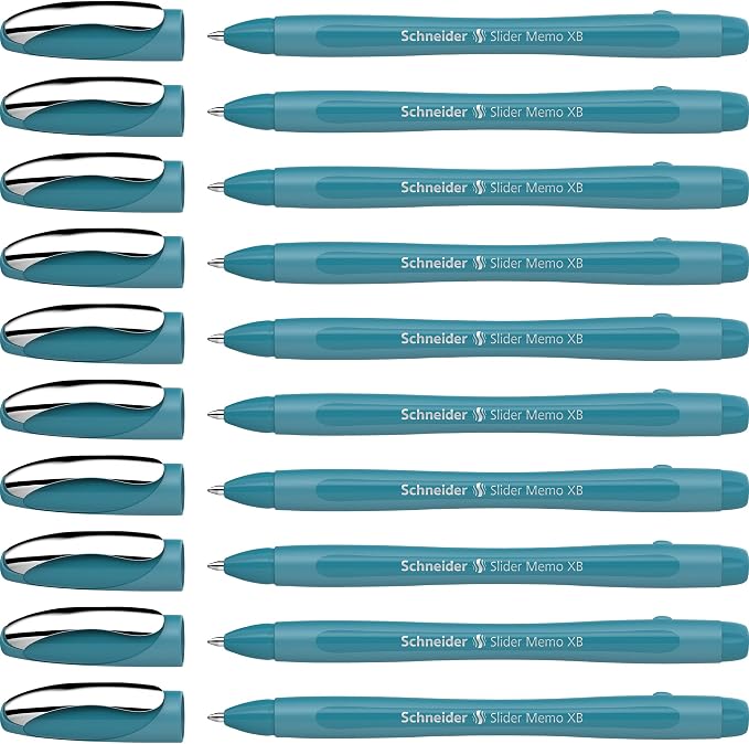 Schneider Slider Memo XB Ballpoint Pen Pack of 10, Case Colour: Teal, Ink by Schneider