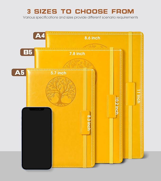 Lined Journal Notebook for Women Men,256 Pages A4 Large Hardcover Leather Journals for Writing,Travel,Business,Work,School,College Ruled Notebooks for Note Taking,Diary Notepad 8.6"×11"(Yellow)-DeskLoop Office