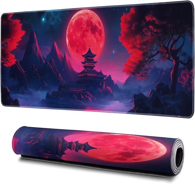 Darkness Red Moon Mouse Pad Abstract Red Mouse Pad 31.5x11.8 Inch Texture by Hahaluo