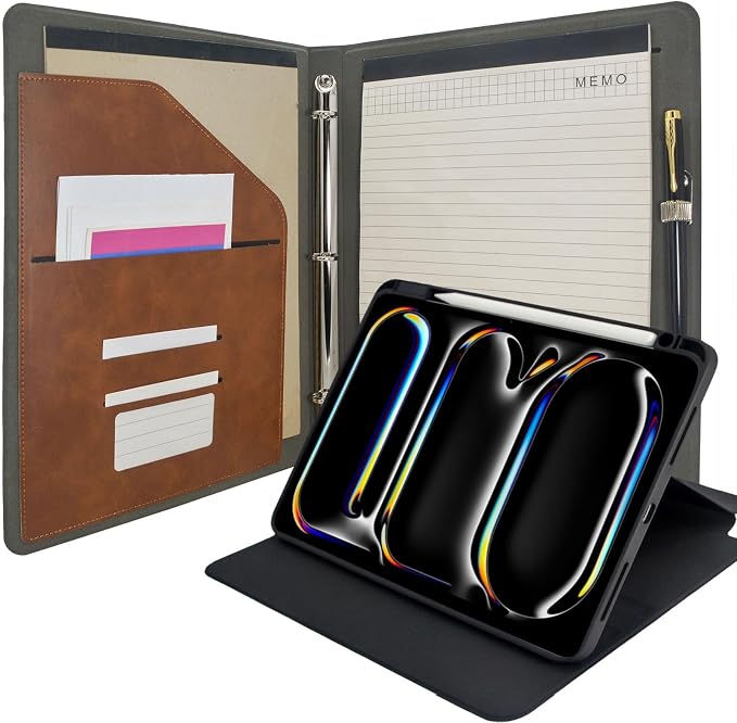 3 Ring Portfolio with iPad Holder, Business Padfolio with Clipboard & Rotating by EPADFOLIOS