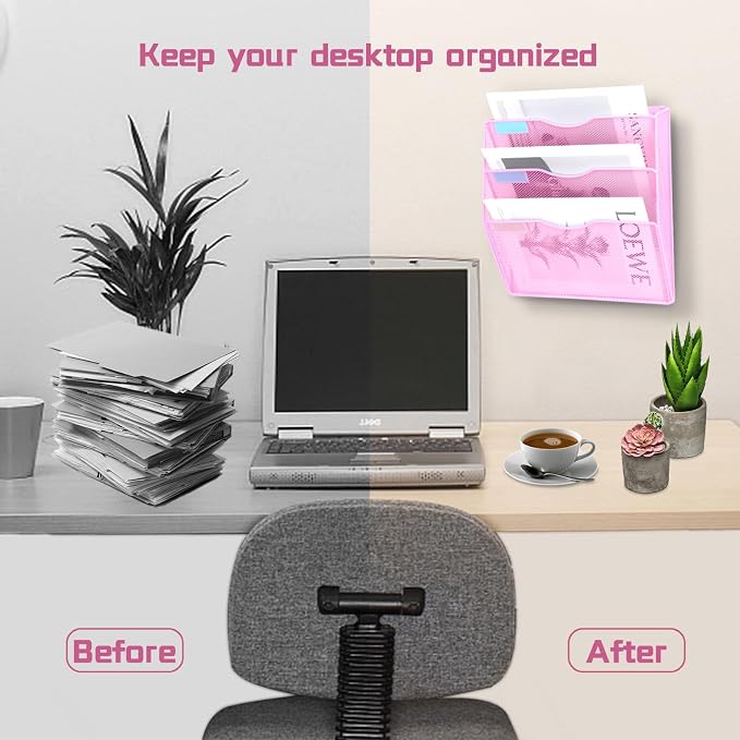 3 Pockets Mesh Wall File Holder Organizer Office Hanging File Folder Magazine - Image 6