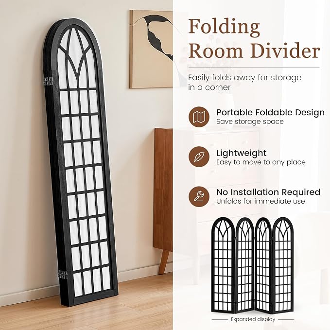 Asnefeli Room Divider 4 Panel, Japanese Shoji Privacy Screen - Image 4