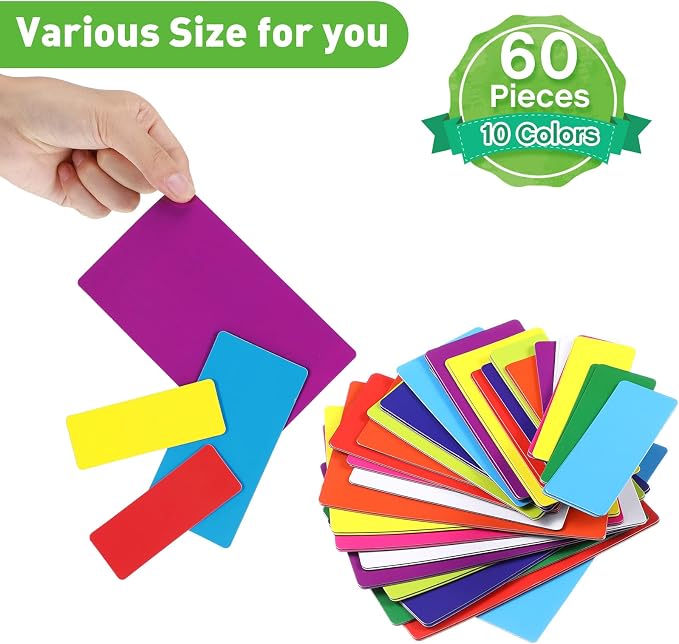 Mimorou 60 Pack 10 Colors Dry Erase Magnetic Labels 3x5 in, 2x4 in, 1x3 in - Image 3