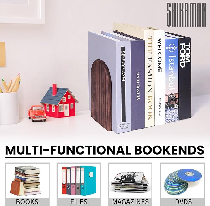Book Ends, 8 Pack Large Bookends Wood Book Ends Universal Economy Bookend - Image 6