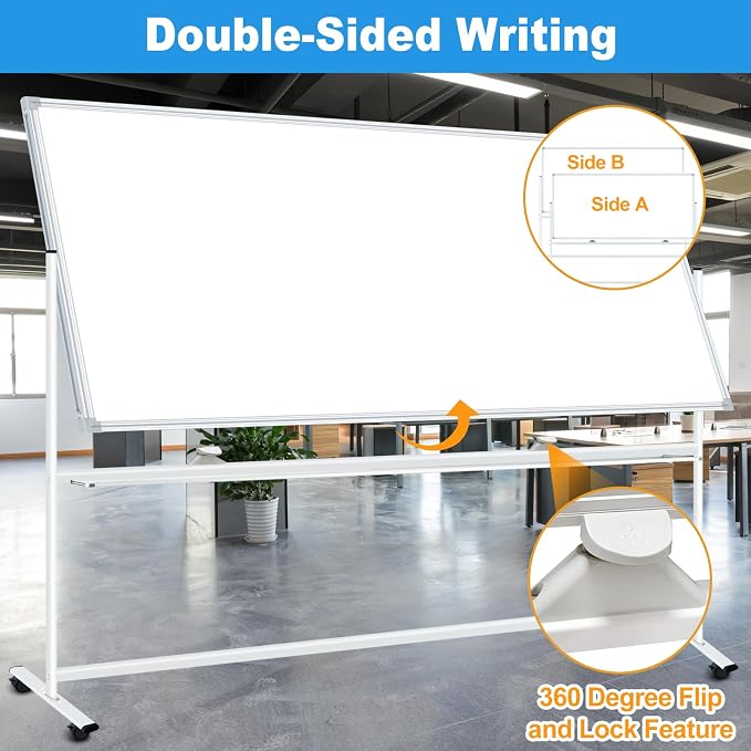 BSTPCOO Large Double-Sided Magnetic Mobile Whiteboard 96" x 48", Rolling - Image 2