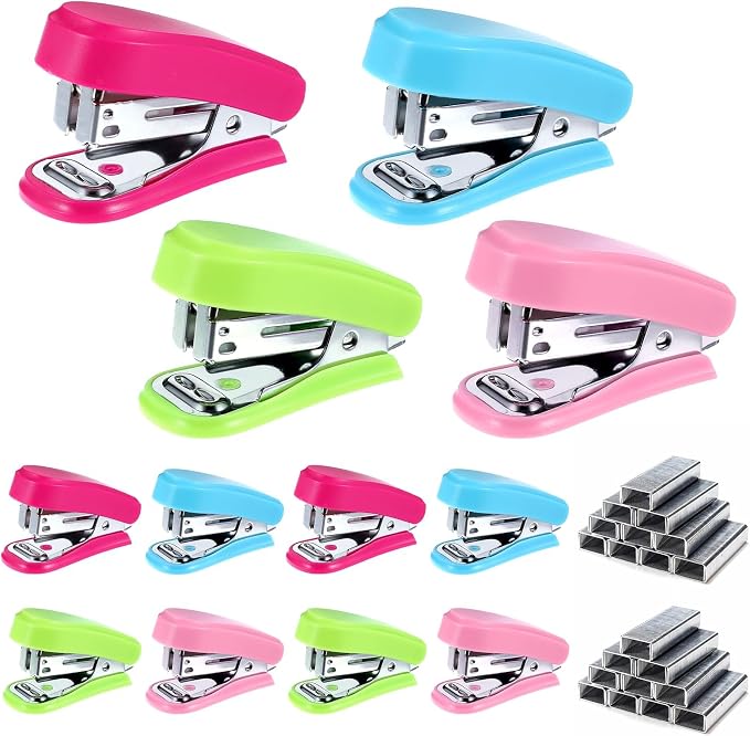 12 Pcs Mini Stapler with 12 Boxes Staple, Includes Built in Staple Remover by HOFURME
