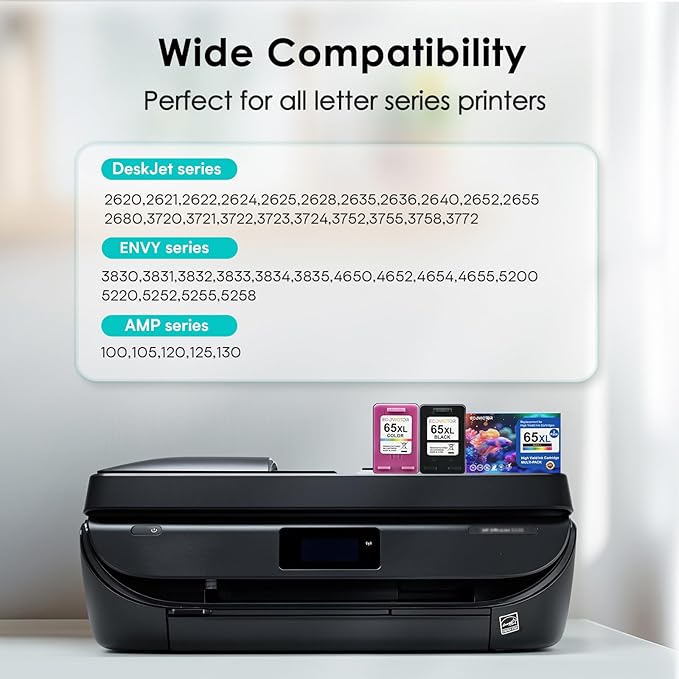 Eco-Friendly Remanufactured Ink Cartridge Replacement for HP Ink 65 XL 65XL Black and Color Combo Pack for 5055 5052 5010 5070 5014 3755 2655 3720 3722 3723 3752 3758 2652 2624 2640 Printer-DeskLoop Office