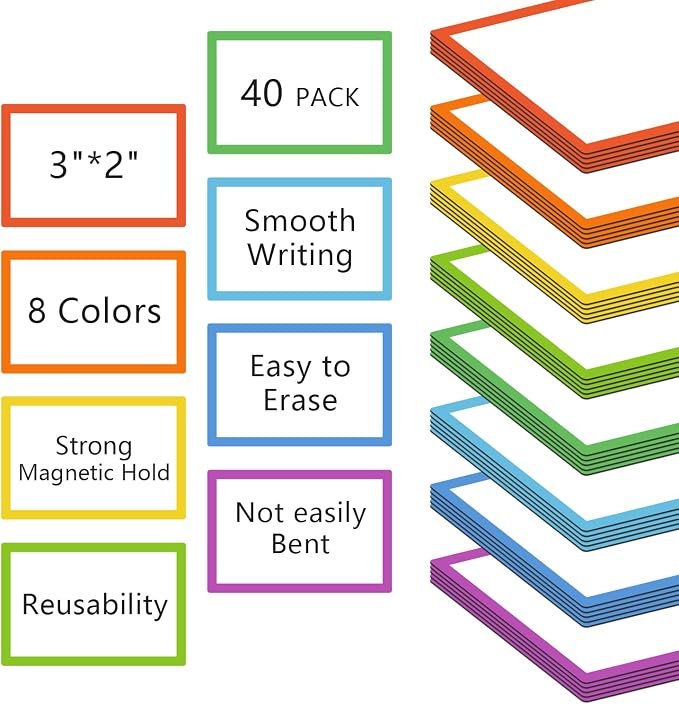 TOTiyea 40 Pack Magnetic Dry Erase Labels, Magnetic Label Stickers by TOTiyea