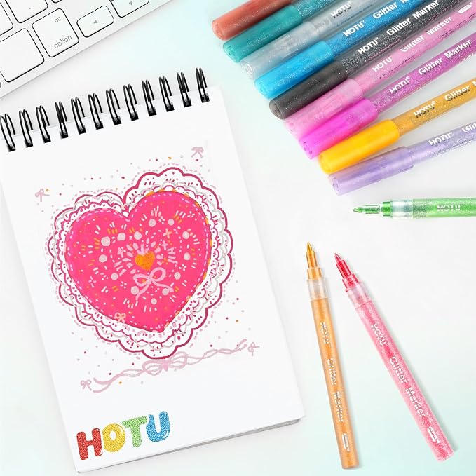HOTU Glitter Markers Pen，12 Glitter Colors Paint Pens Sparkly Metallic Shimmer - Image 6
