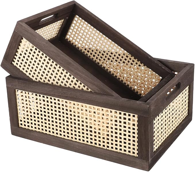 Desktop Storage Basket, Sundry Office Drawer Storage Box, Wood Frame Storage by HODAKJUE