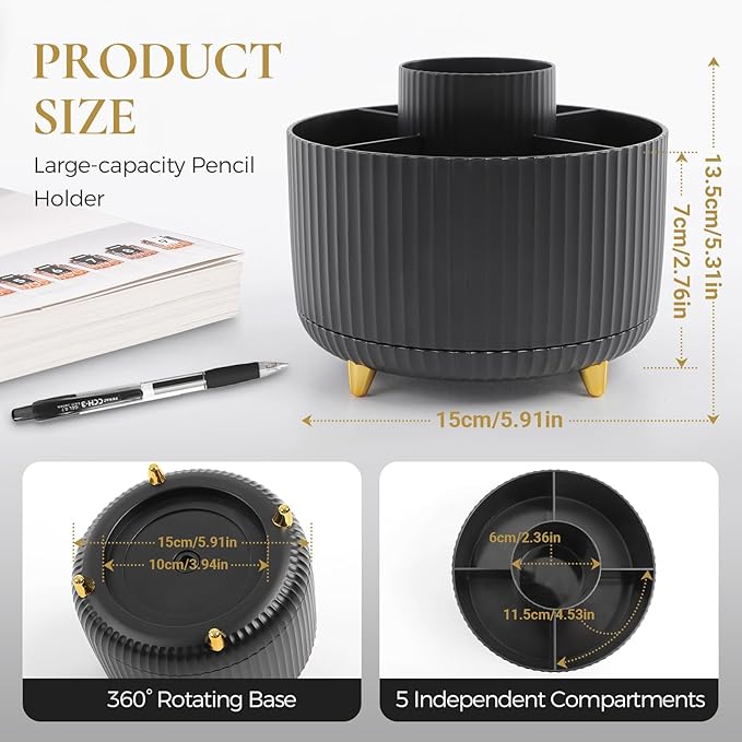 KONVINIT Pencil Pen Holder for Desk, 5 Slots 360 - Image 2