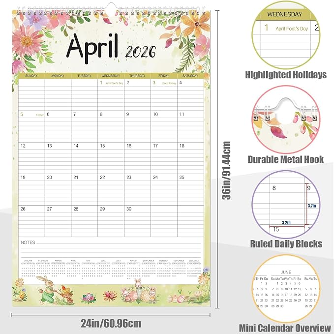 GuassLee Extra Large Wall Calendar 2026, 24-Month Aesthetic Large Calendar Jan. - Image 2