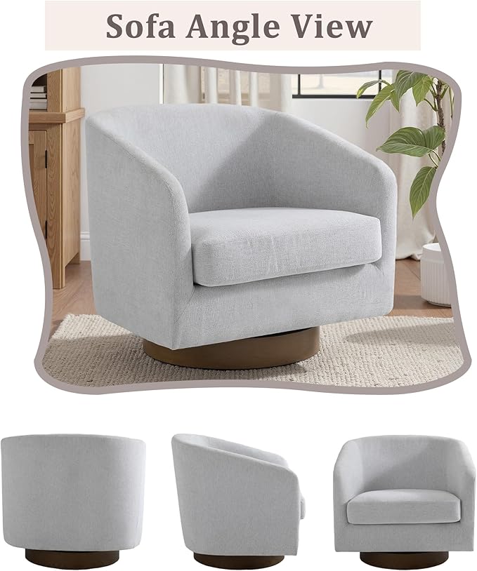 UIXE Swivel Accent Chairs Set of 2, Chenille Upholstered Barrel Chair for Living Room, Comfy Round Armchair Single Sofa Bedroom Reading Seat - 31" W, Beige-DeskLoop Office