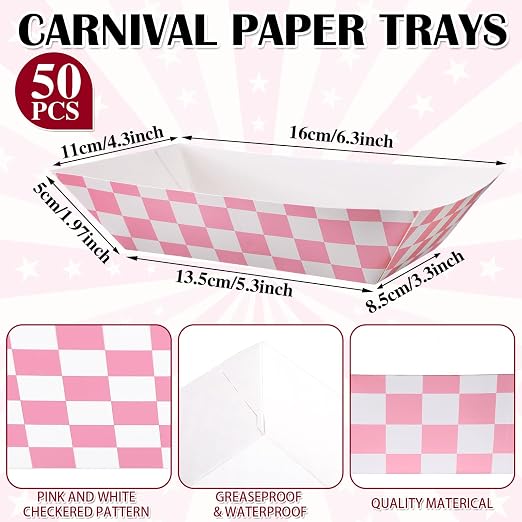 Geosar 100 Pcs Gingham Party Supply Disposable Paper Food Tray Bulk Disposable - Image 2