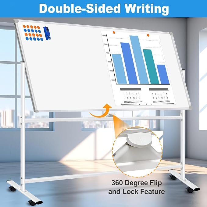 BSTPCOO Rolling Whiteboard on Wheels 72x48 inch, Large Double-Sided White Board - Image 2